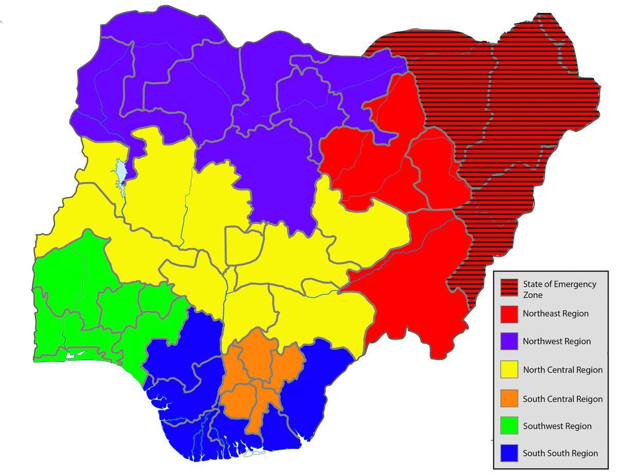 mapa da nigéria, mostrando todos os estados