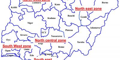 Mapa da nigéria mostrando seis zonas geopolíticas