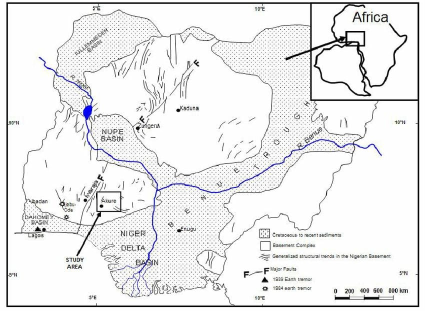 mapa da nigéria mostrando drenagem