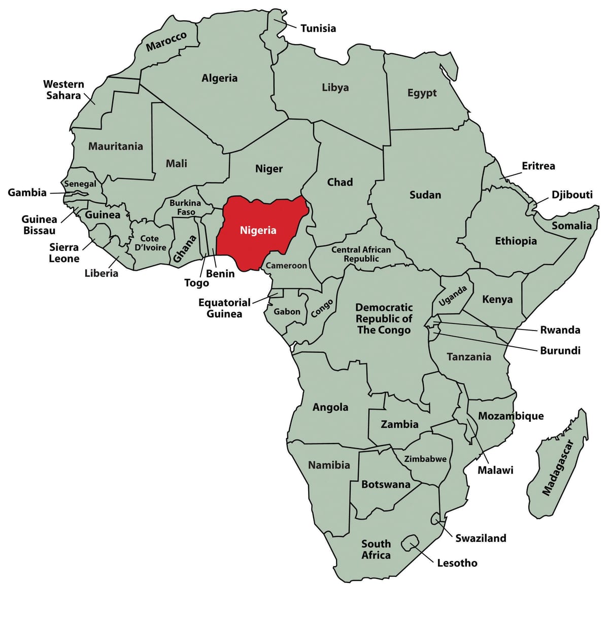 Mapa da áfrica mostrando nigéria