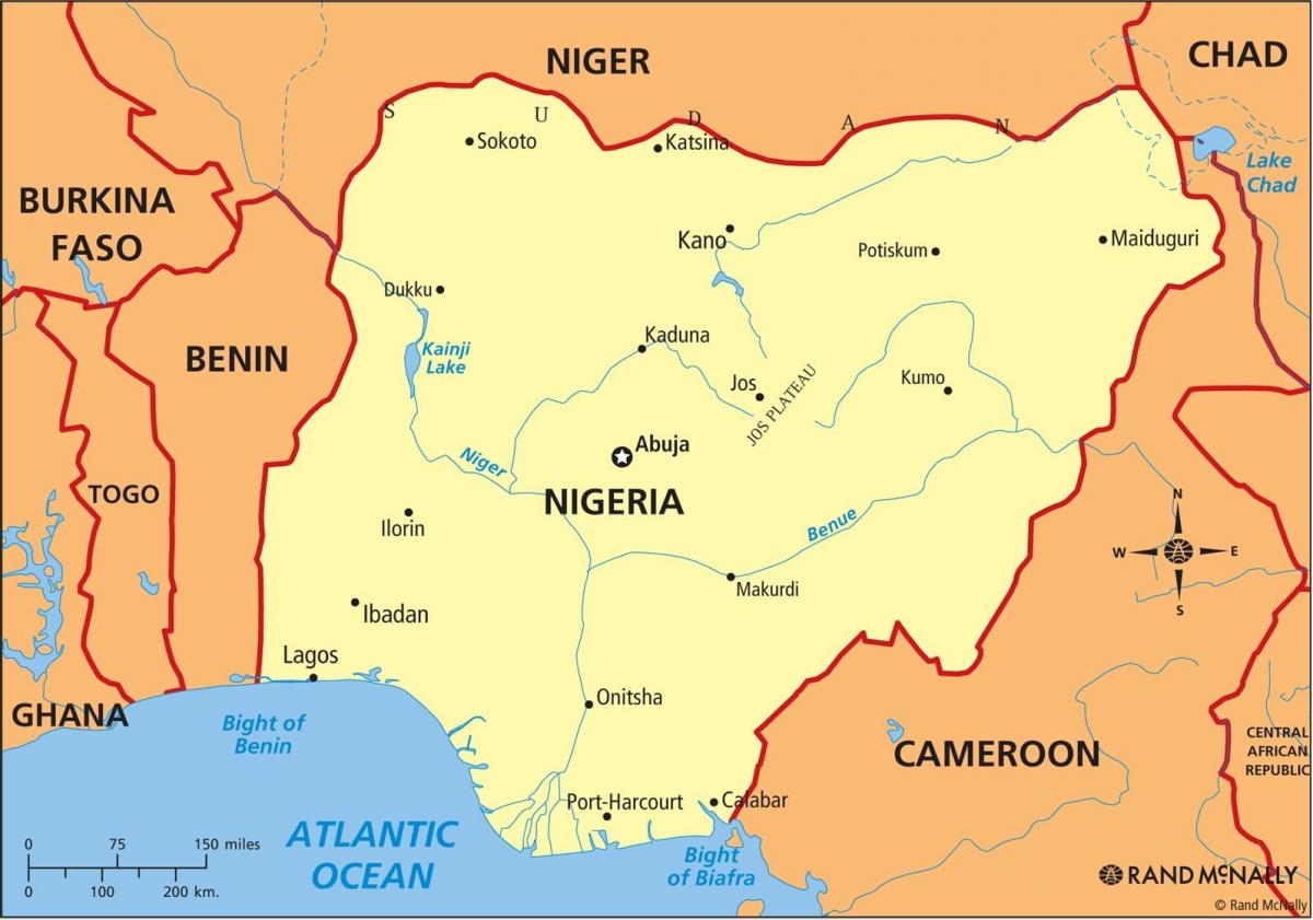mapa da nigéria mostrando rio níger e benue