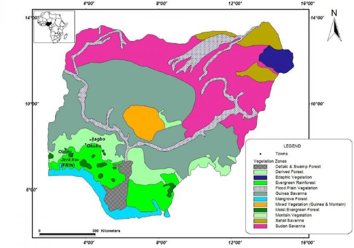mapa da nigéria mostrando vegetação