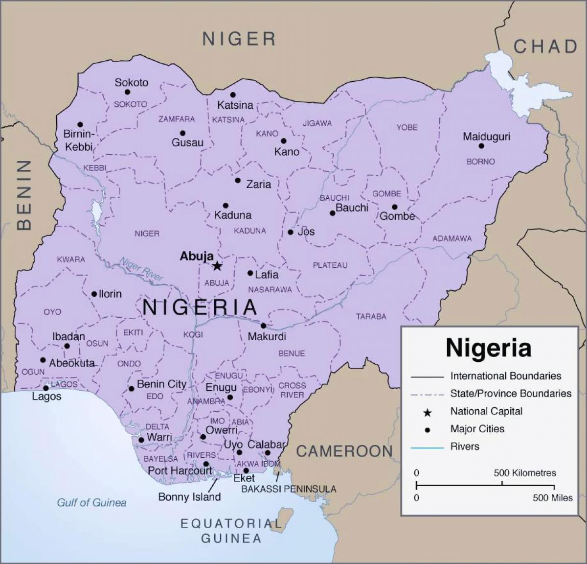 Mapa detalhado da nigéria