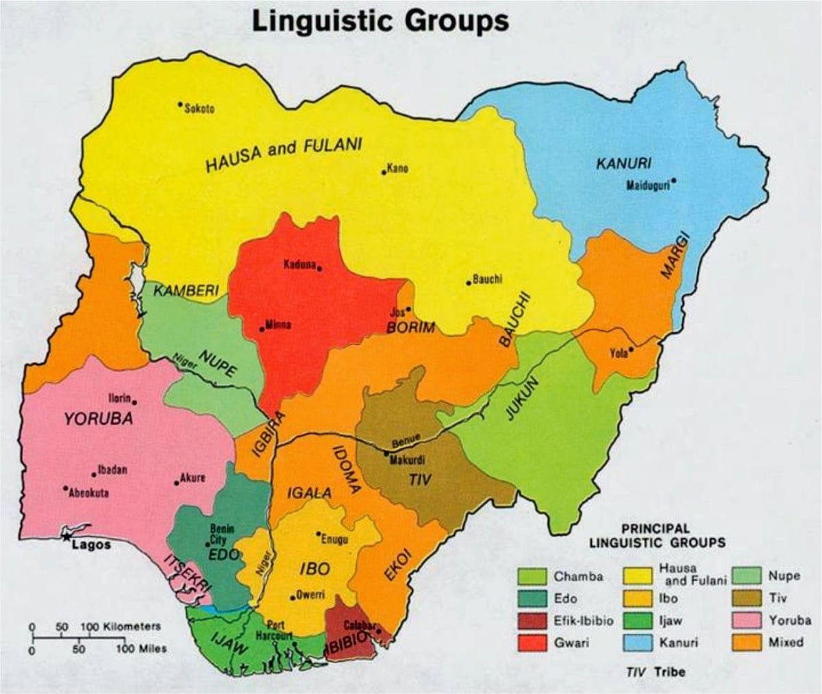 Mapa do nigeriano tribos