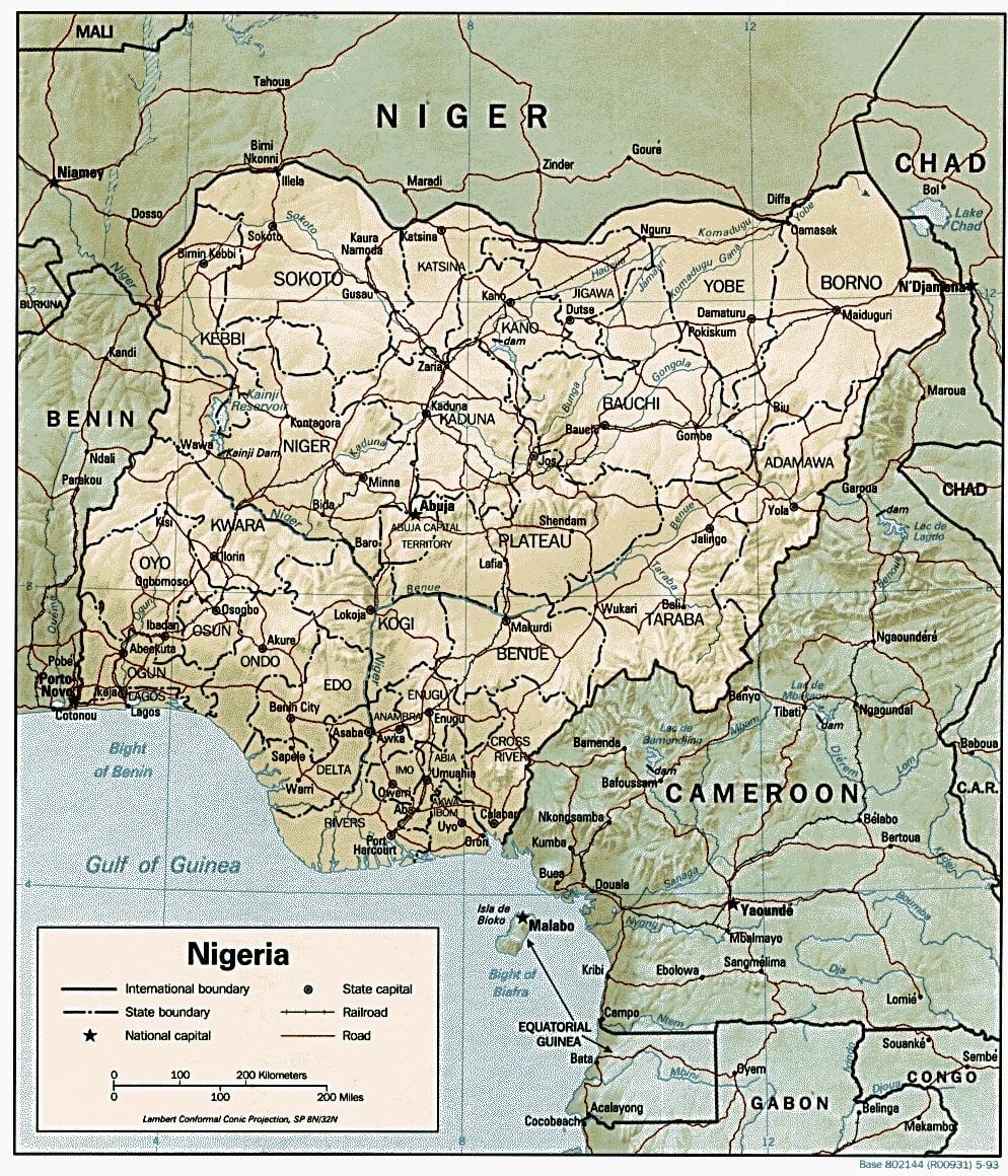 mapa geográfico da nigéria