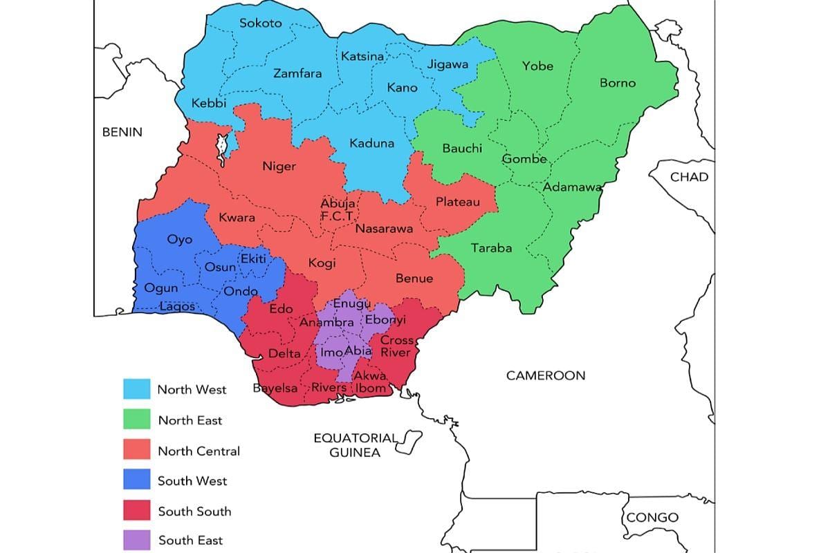 mapa da nigéria mostrando geopolítica zonas
