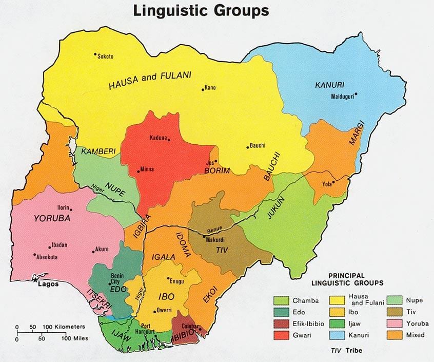 mapa da nigéria, mostrando grupos étnicos