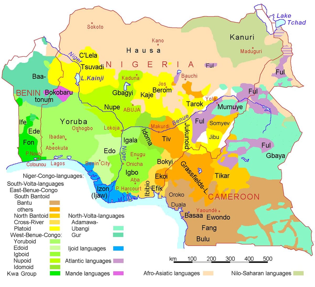 nigéria mapa de linguagem