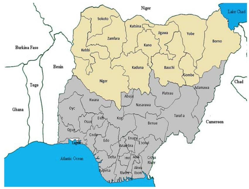 mapa dos estados do norte da nigéria