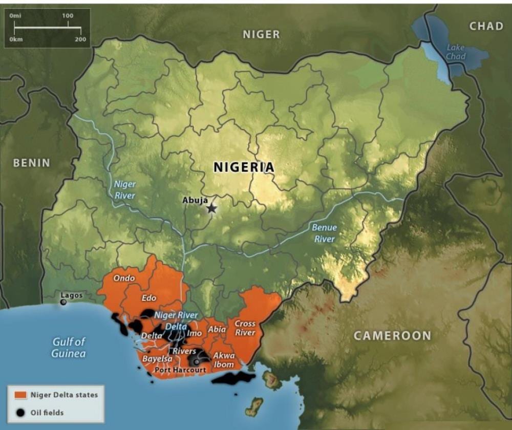 Mapa de petróleo da nigéria