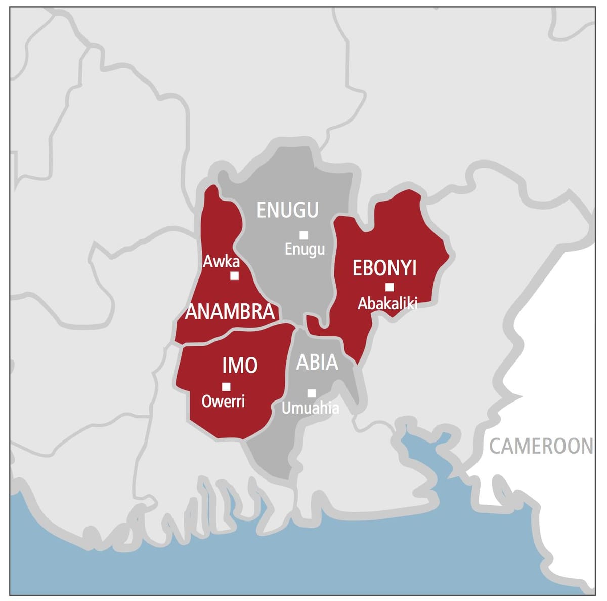 Mapa do sudeste da nigéria