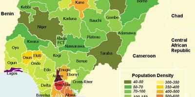 Mapa da nigéria, mostrando a distribuição da população