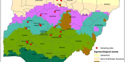 Mapa da nigéria, mostrando a distribuição dos cultivos