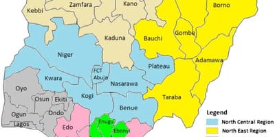 Mapa da nigéria, mostrando a geopolítica zonas