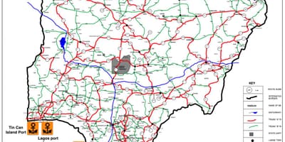 Mapa da nigéria, mostrando a rede rodoviária