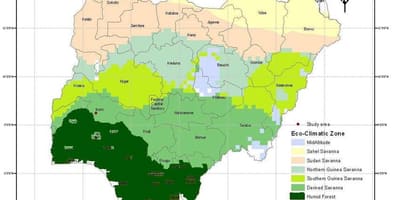 Mapa da nigéria, mostrando a zona climática