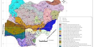 Mapa da nigéria, mostrando as diferentes zonas de vegetação