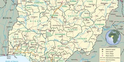 Mapa da nigéria mostrando estados e capitais